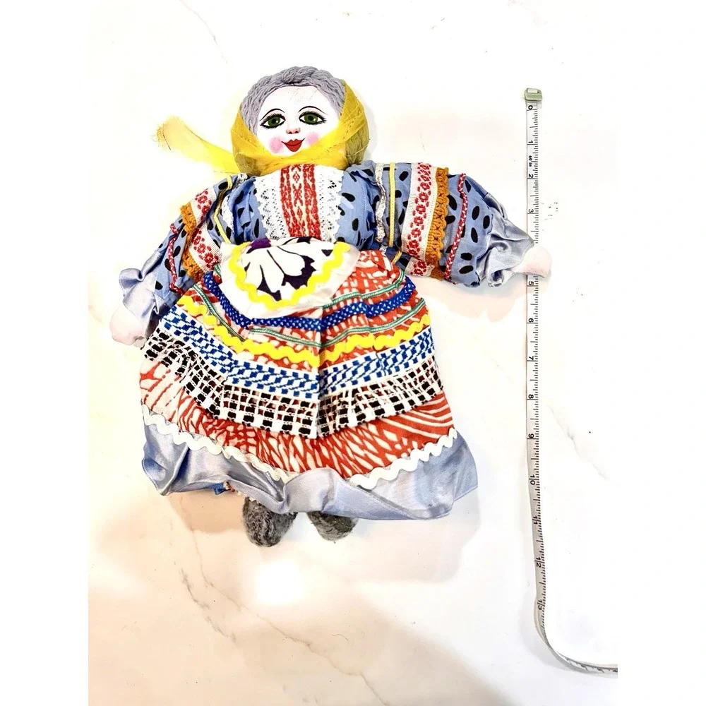 Vintage Handmade Cloth Folk Doll Traditional Slavic Costume Hand Painted 11 Inch